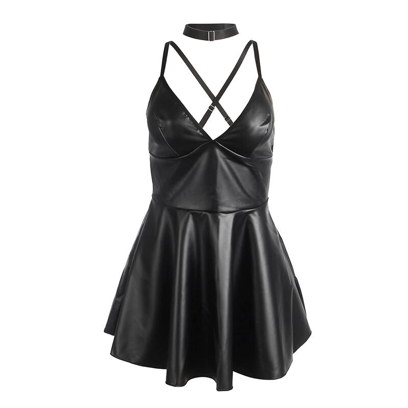 Subblime - 955373 Vestido Con Tirantes De Cuero Negro S/m