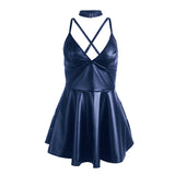 Subblime - 955410 Vestido Con Tirantes De Cuero Azul S/M