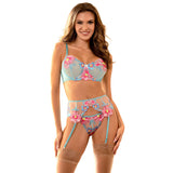 Subblime - 957650 Conjunto Sujetador Y Liguero Con Bordados De Flores Rosas L/Xl