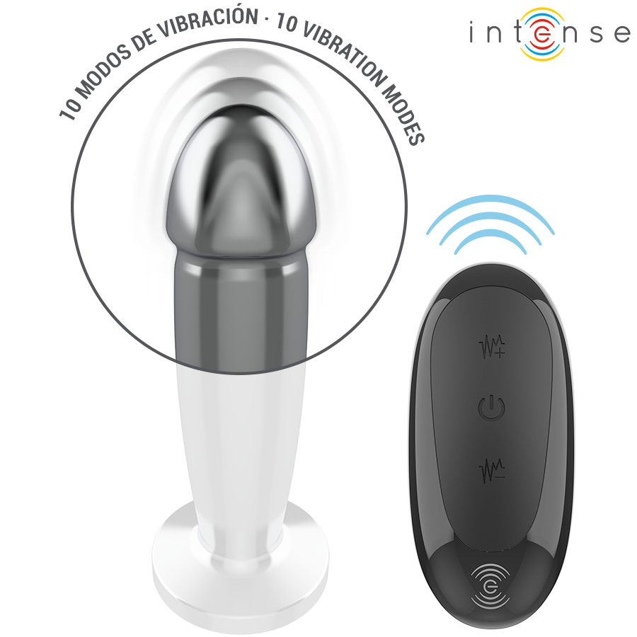 Intense - Plug Anal 10 Vibraciones Metal En Forma De Dildo Con Control Remoto M