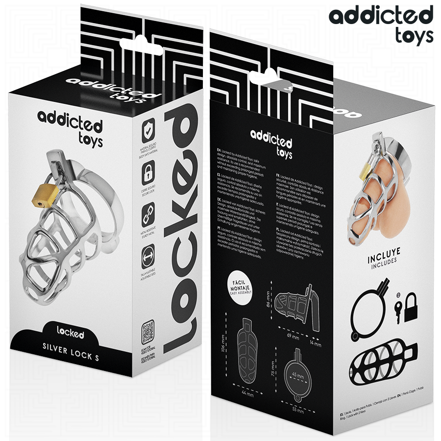 Addicted Toys Locked - Silver Lock Jaula Para Pene De Metal Talla S