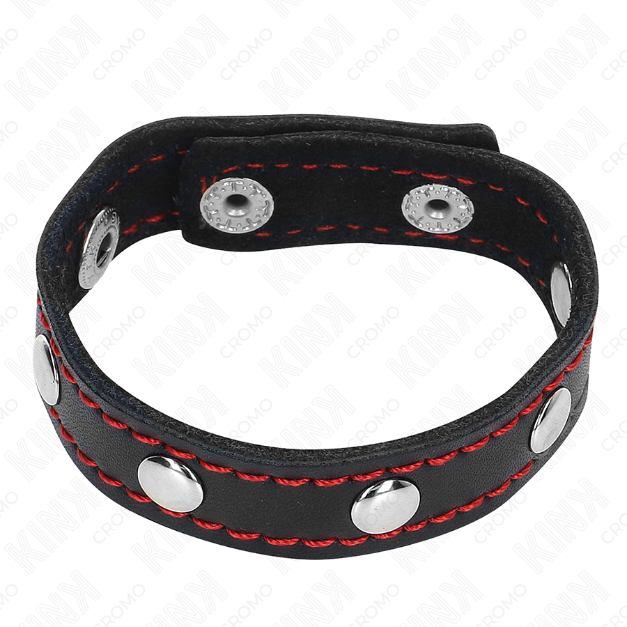 Kink - Anillo Pene Cuero Con Cierre A Presión Forro Rojo 21 X 1.5 Cm