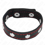 Kink - Anillo Pene Cuero Con Cierre A Presión Forro Rojo 21 X 1.5 Cm