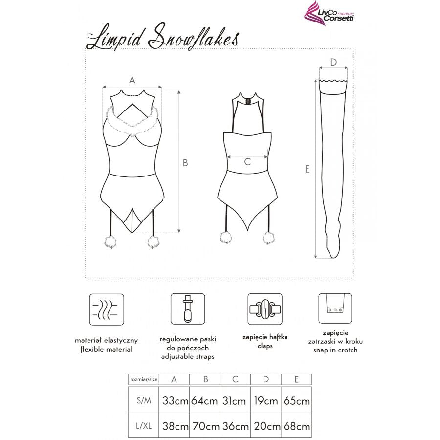 Livco Corsetti Fashion - Limpid Snowflakes Lc 90604 Body + Medias + Diadema Navideña L/Xl