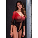 Passion - Bs118 Bodystocking De Malla Negro Y Rojo