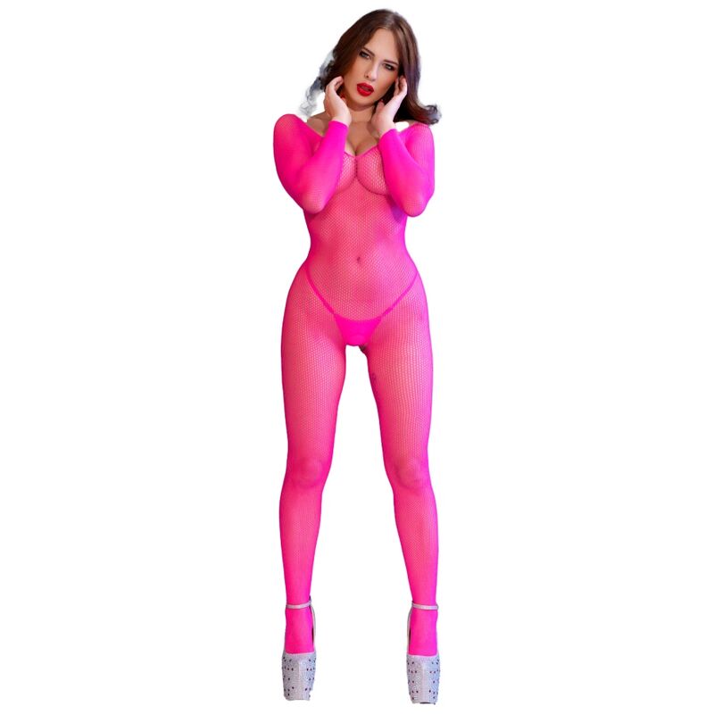 Chilirose - Cr 4894 Bodystocking Malla Rosa Neon S/M