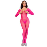 Chilirose - Cr 4894 Bodystocking Malla Rosa Neon S/M