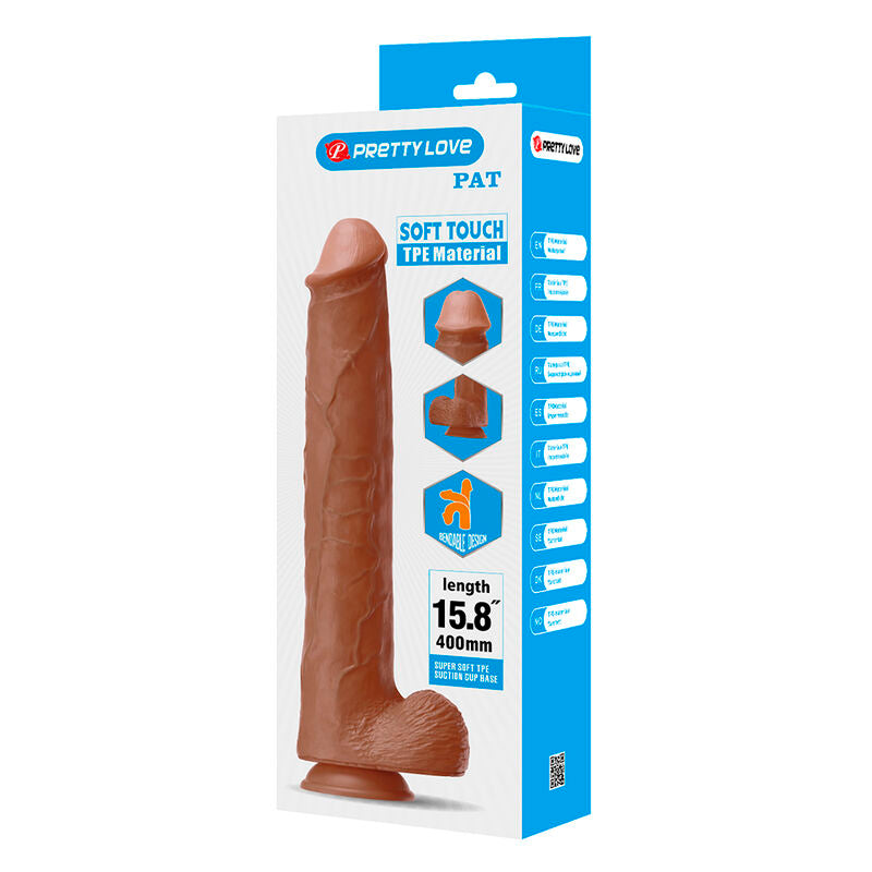 Pretty Love - Pat Dildo Realístico Flexible Con Ventosa 40 Cm -ø- 6 Cm Marrón