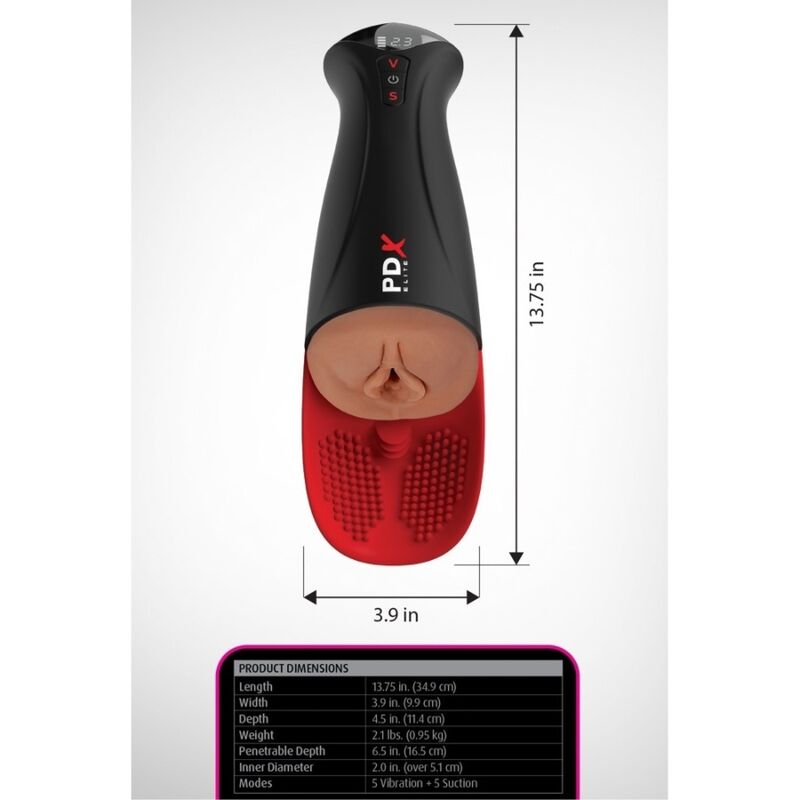 Pdx Elite - Masturbador Automático Fap-O-Matic Pro Xl Vibrador Marrón 34.9 Cm