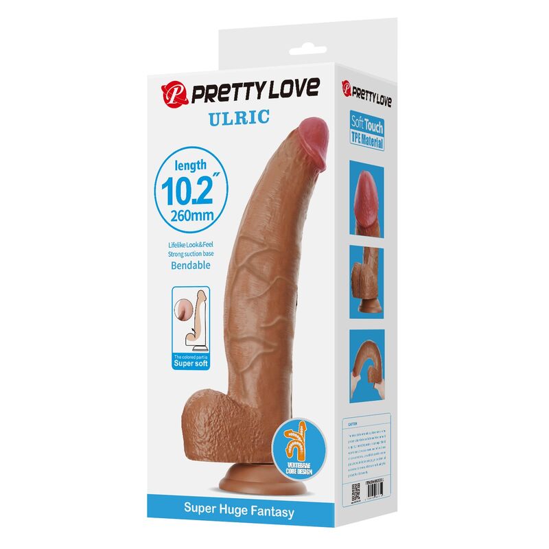 Pretty Love - Ulric Dildo Realístico Flexible 26 Cm Ø 5,5 Cm Tpe Marrón