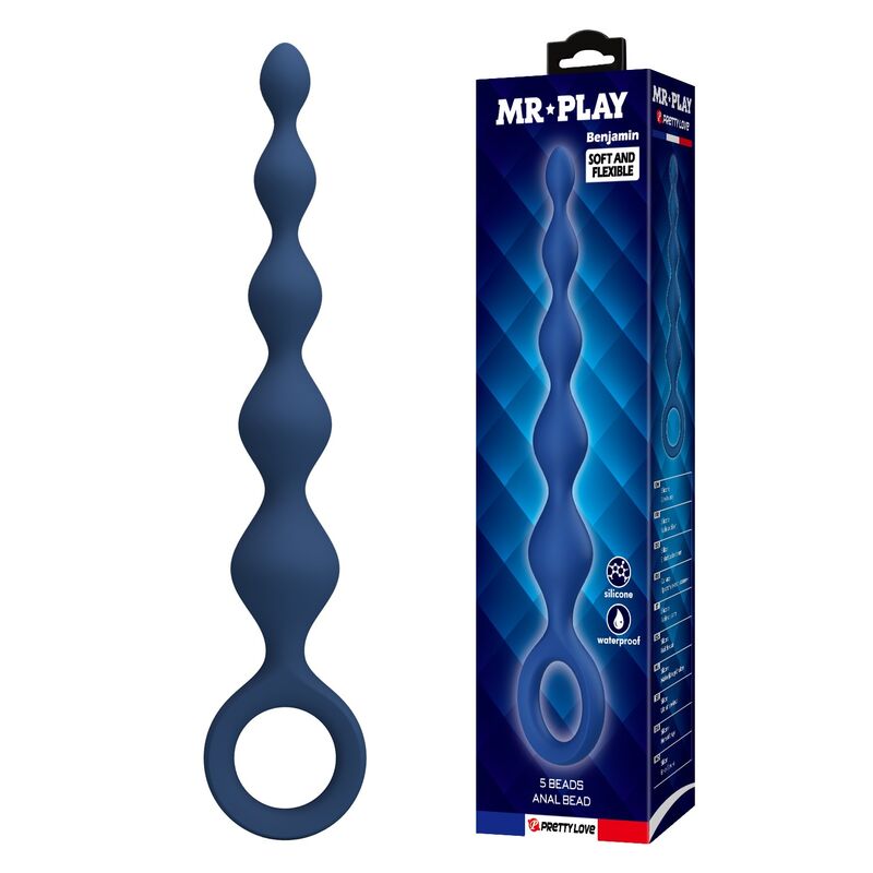 Mr Play - Bolas Anales Y Plug Anal Silicona Azul 20,4 Cm
