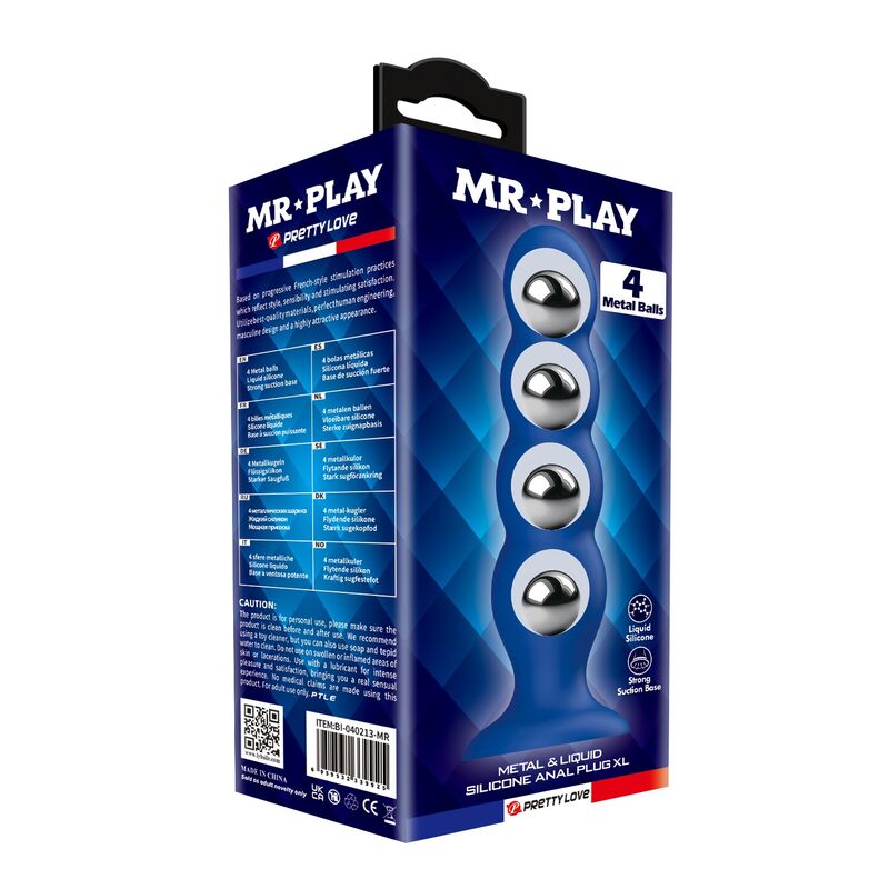 Mr Play - Plug Anal Con 4 Bolas Metálicas Y Ventosa Azul