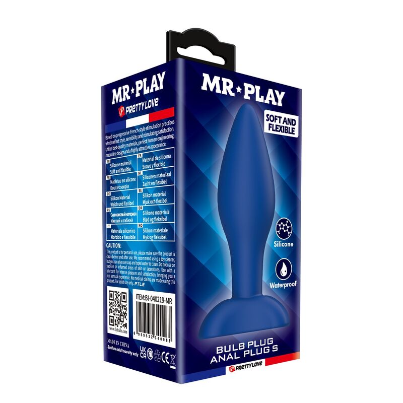 Mr Play - Plug Anal Cónico Silicona Azul S