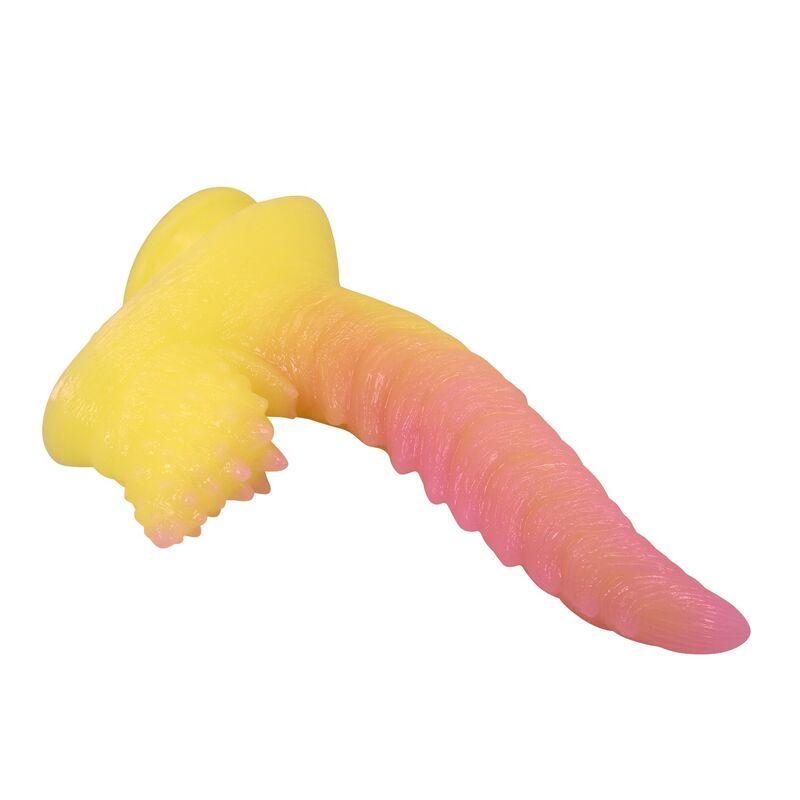Power Monsters - Ripplied Monster Dildo Fantasía Con Ventosa 22,5 Cm Ø 5,5 Cm Rosa Y Amarillo