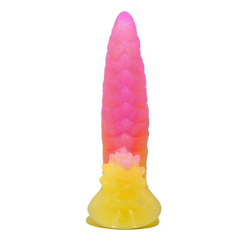 Power Monsters - Ripplied Monster Dildo Fantasía Con Ventosa 22,5 Cm Ø 5,5 Cm Rosa Y Amarillo