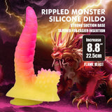 Power Monsters - Ripplied Monster Dildo Fantasía Con Ventosa 22,5 Cm Ø 5,5 Cm Rosa Y Amarillo