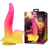 Power Monsters - Ripplied Monster Dildo Fantasía Con Ventosa 22,5 Cm Ø 5,5 Cm Rosa Y Amarillo
