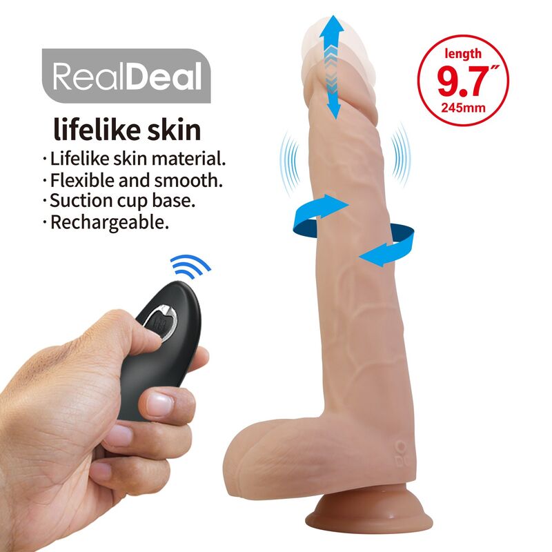 Pretty Love - Nolan Dildo Vibrador Con Empuje Y Rotación Control Remoto 24,5 Cm Ø 5 Cm Color Natural