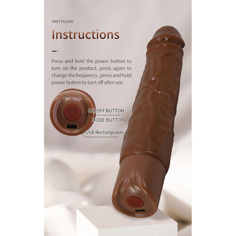 Pretty Love - Kessler Dildo Vibrador Realista 10 Modos De Vibración Y 10 De Empuje 22 Cm Marrón