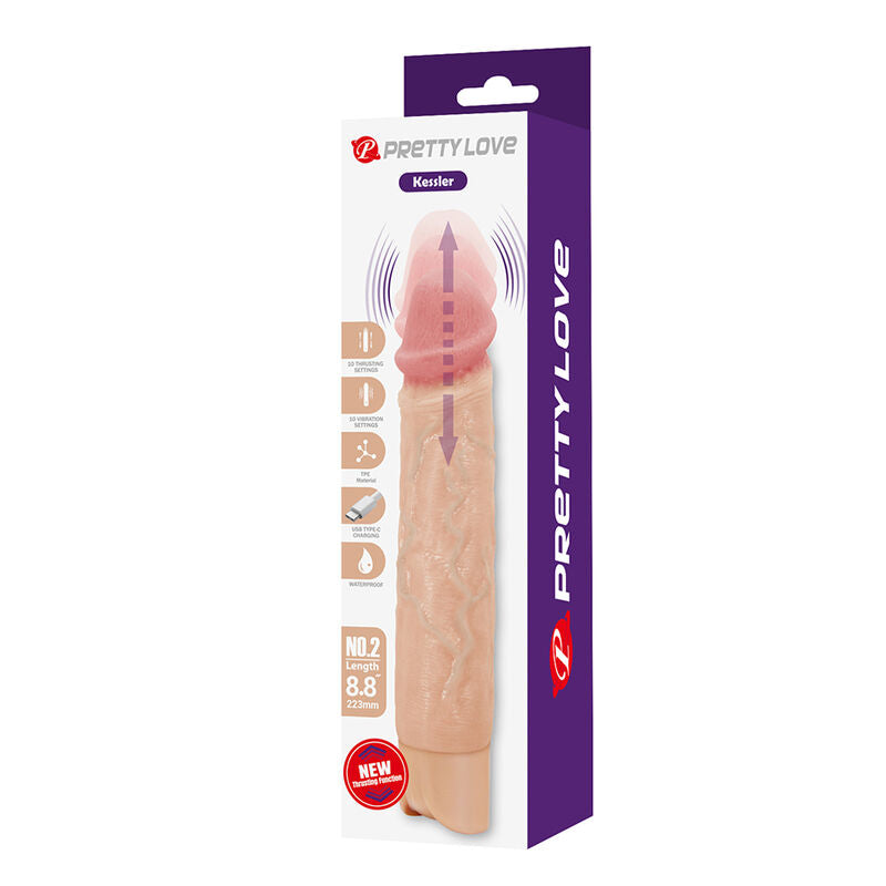 Pretty Love - Kessler Dildo Vibrador Realista 10 Modos De Vibración Y 10 De Empuje 22 Cm Natural