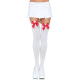 Leg Avenue - Medias Nylon Blanco Y Lazo Rojo