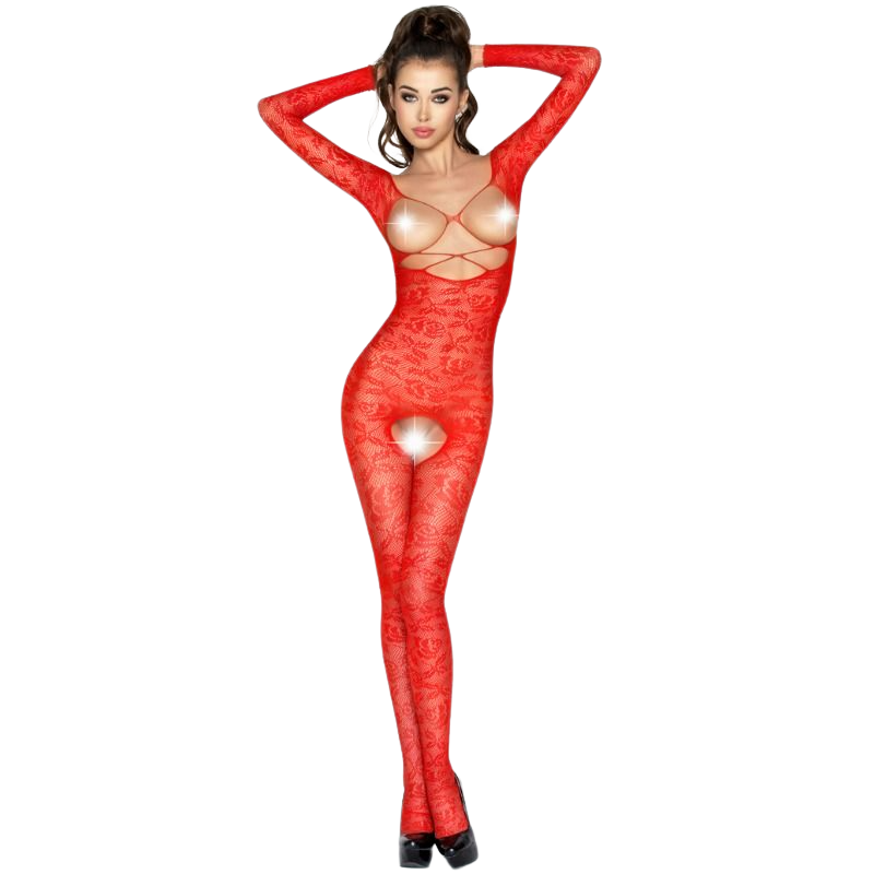 Passion - Woman Bs031 Bodystocking Rojo Talla Unica