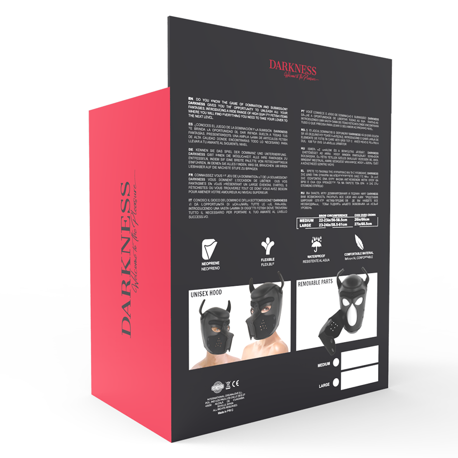 Darkness - Máscara Perro De Neopreno Con Hocico Extraíble M