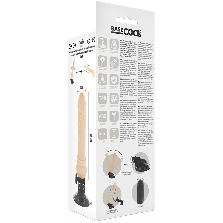 Basecock - Vibrador Realistico Control Remoto Natural 19.5 Cm -O- 4 Cm