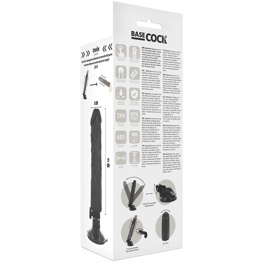 Basecock - Vibrador Realistico Control Remoto Negro 21 Cm -O- 4 Cm