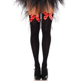 Leg Avenue - Medias Altas Negras Con Lacito Rojo Talla Unica