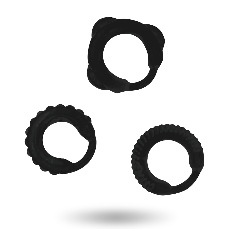 Addicted Toys - Set 3 Anillos Pene Negro
