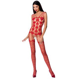 Passion - Woman Bs067 Bodystocking Rojo Talla Única