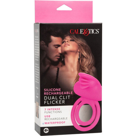 Calex Dual Clit Flicker Enhancer Doble Anillo Vibrador De Silicona Rosa