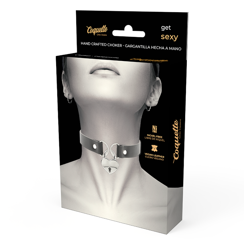 Coquette Chic Desire - Collar Cuero Vegano Accesorio Corazón Con Llave