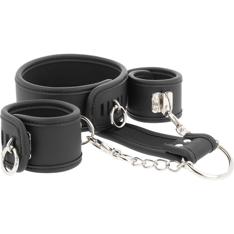 Fetish Submissive - Collar Y Esposas Cuero Vegano Con Forro De Nopreno