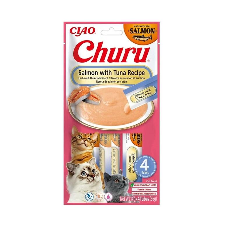 Inaba Cat Churu - Premio De Salmón Con Atún Para Gato (4 X 14 G, 56 G)