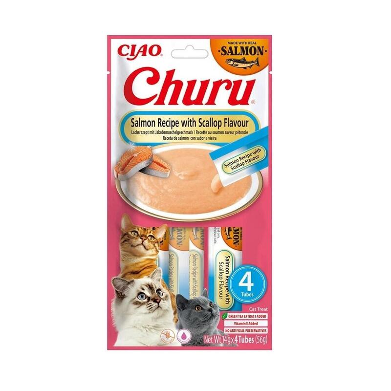 Inaba Cat Churu - Premios Para Gatos De Salmón Con Vieiras (4x14 G, 56 G)