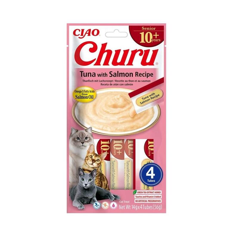 Inaba Cat Churu Senior - Premios Para Gatos De Atún Con Salmón (4 Unidades, 14 G, 56 G)
