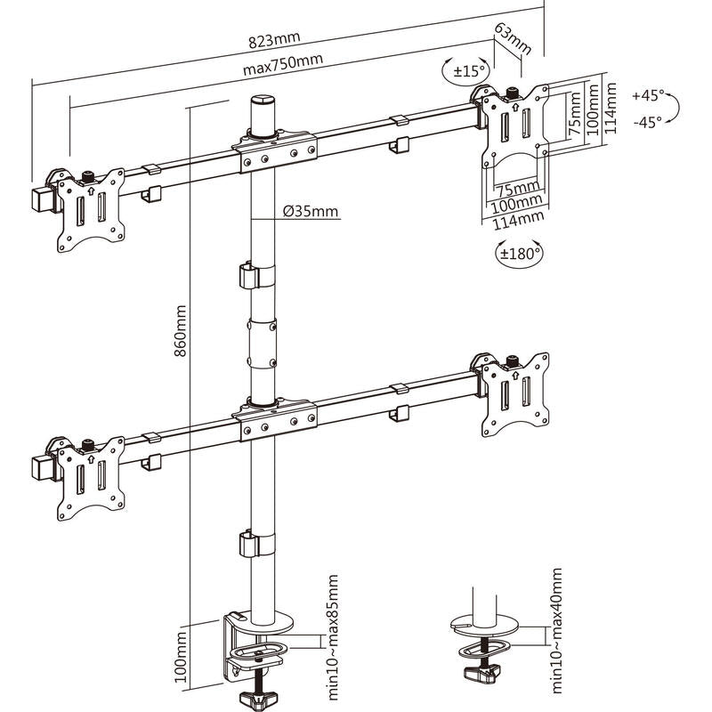 Inline® Desk Bracket For  3x Tv / Led / Tft Display Up A 81cm 32" Max. 7kg