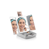 Innovagoods Panomir Espejo Con Organizador De Maquillaje 3 En 1 - Inalambrico - Luz Led - 4 Compartimentos - Plegable -