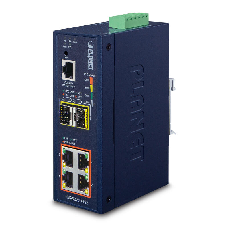 Ip40 Industrial L2+/L4 4-Port 1000t 802.3at Poe + 2-Port