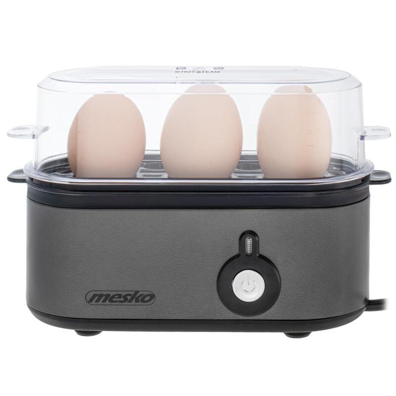 Olla De Huevos Mesko Ms 4485 Para 1 A 3 Huevos Ajuste Cocción Carcasa Media Dura O Dura Vaso Dosificador Picador Señal Luminosa Apagado Automático Compacto Diseño Metal Gris