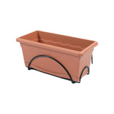 Jardinera Con Plato Integrado 40x24cm + Soporte Metalico. Color Terracota