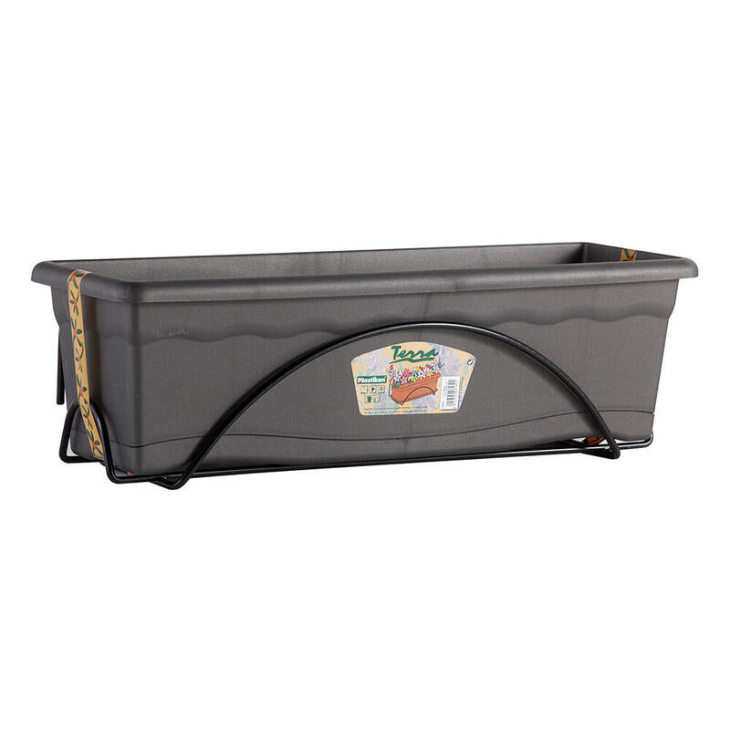 Jardinera Con Plato Integrado 60x24cm + Soporte Metalico. Color Antracita