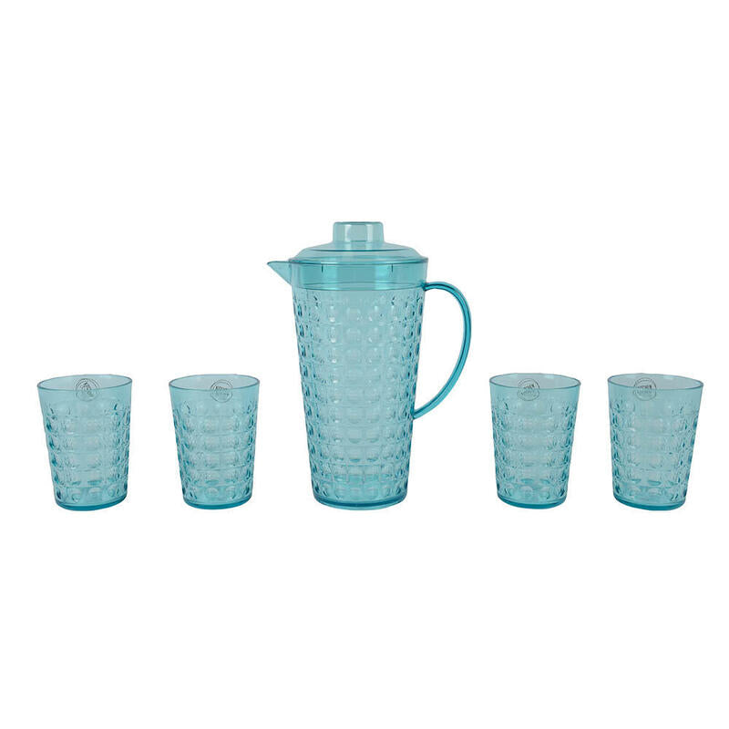 Jarra 2 L Y 4 Vasos 420 Ml Diseño Bolas De Color Azul