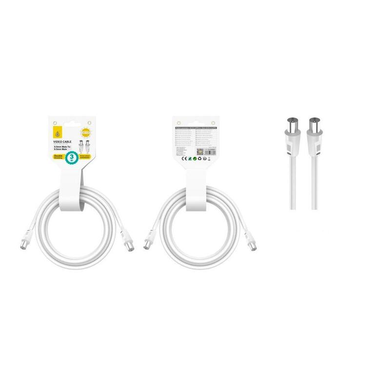 Jc Nb1490 Blanco Cable De Video (Coaxial), Conector Banado En Niquel, 9.5mm Macho A Macho, 3m