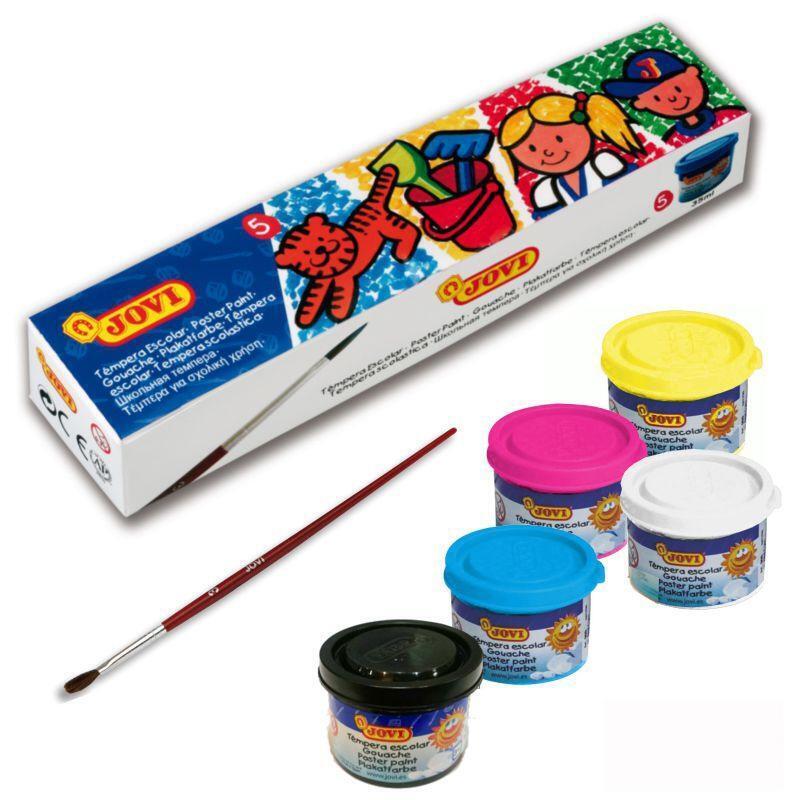 Jovi Estuche 5 Botes Témpera Escolar 35ml + Pincel Colores Surtidos