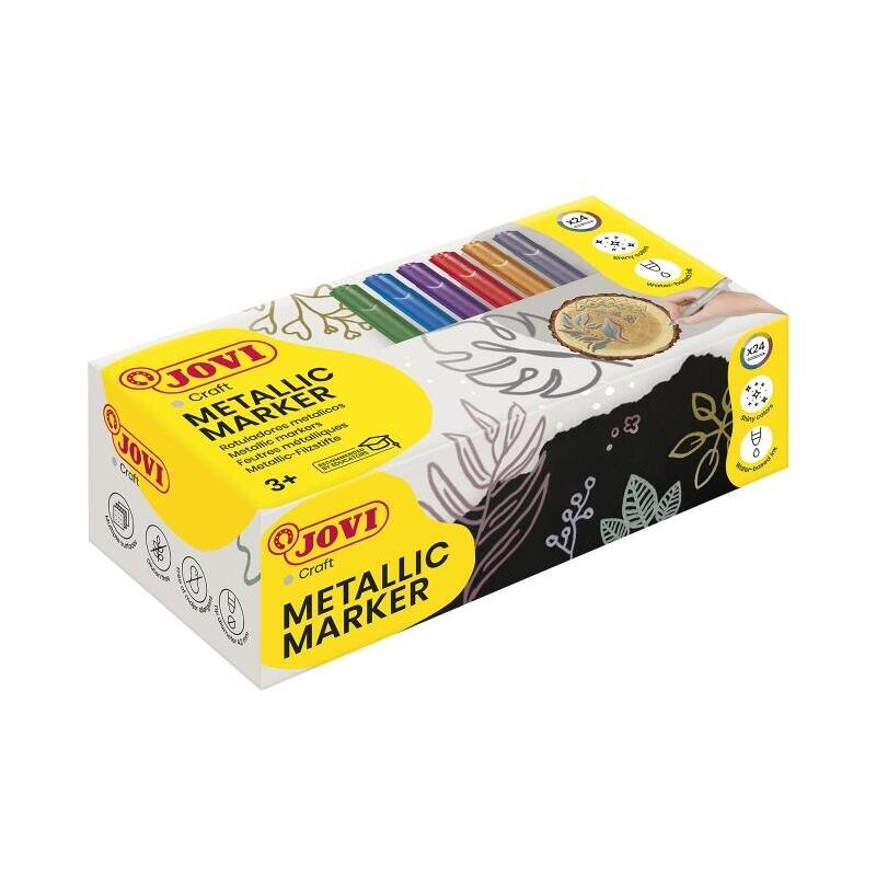 Jovi Metalic Caja De 24 Rotuladores Co - Colores Efecto Metalico - Tinta Base Agua - Facil Limpieza - Ideal Para Papel