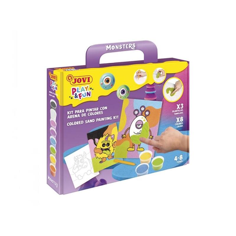 Jovi Play & Fun Kit Pinta Con Arena Monsters Con 8 Botes De Arena + 1 Punzon + 3 Laminas Con Diseños De Monstruos -