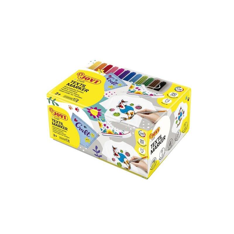 Jovi Textil Caja De 48 Rotuladores Textil- Tinta Base Agua - Punta Pincel - Resistente A Lavados - Secado Rapido -